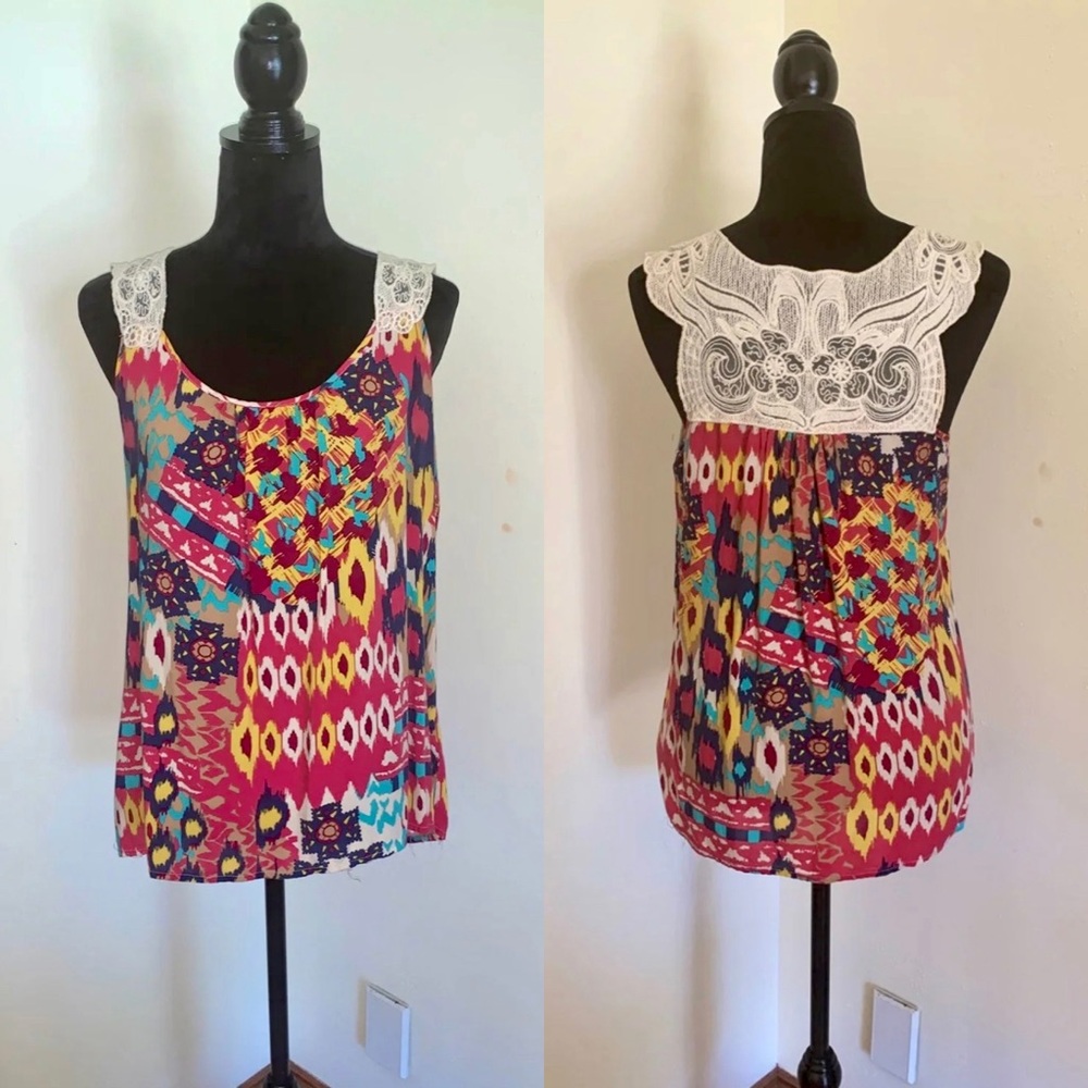 Colorful Top with Lace Detail